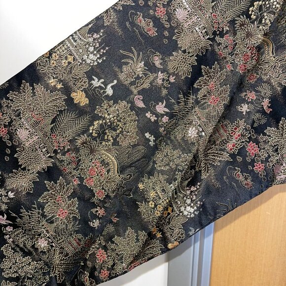 Ancient Dragon Vintage Womens Robe Size Large Black Brocade Belt Pure Silk - Picture 7 of 9
